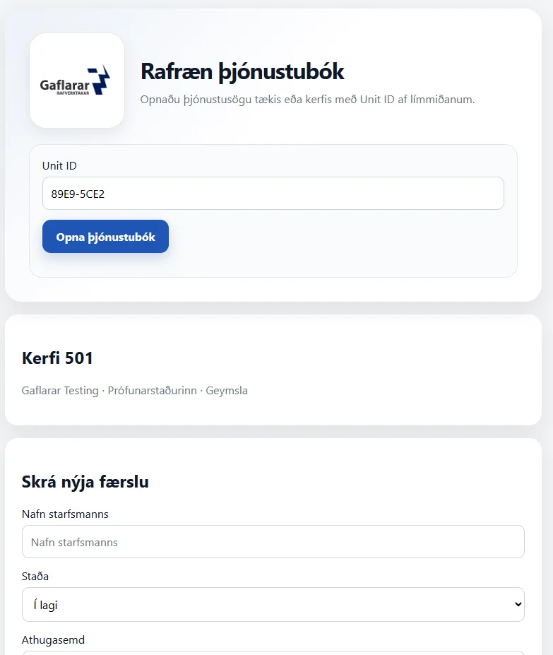 Þjónustubók úr fyrirtækjakynningu Gaflara